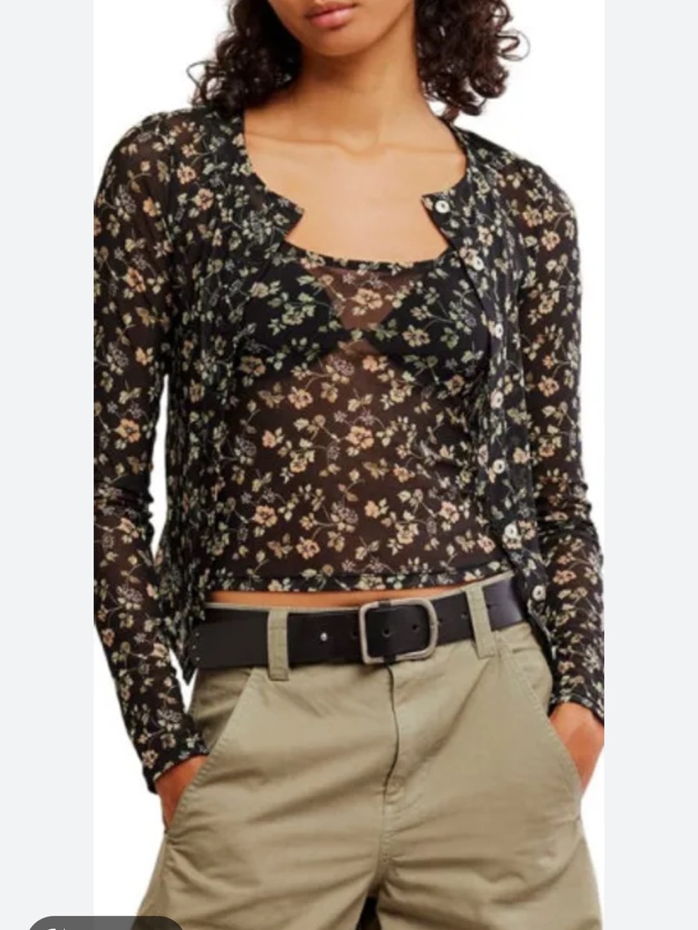Free People Black Sheer Floral Crop Camisole and Cardigan Set - Picture 7 of 12